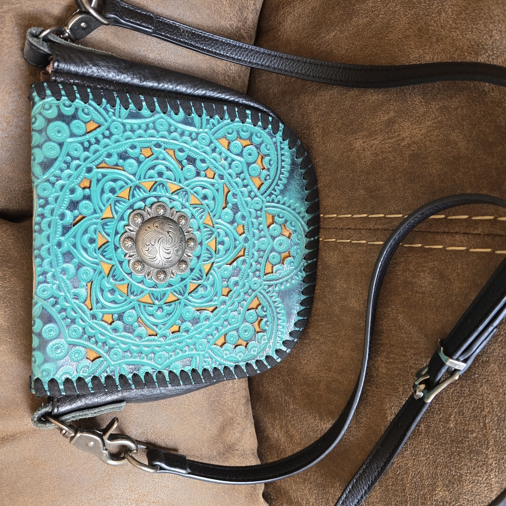 Turquoise and Black Leather Bag